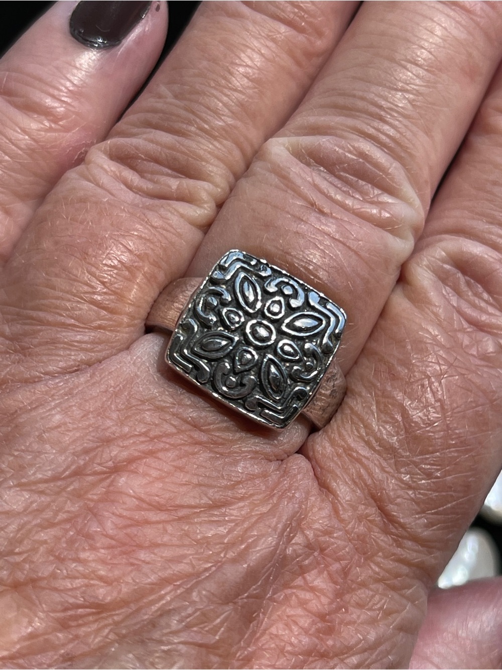 Vintage Sterling Silver 925 Square Filigree Floral Abstract Ring, Boho